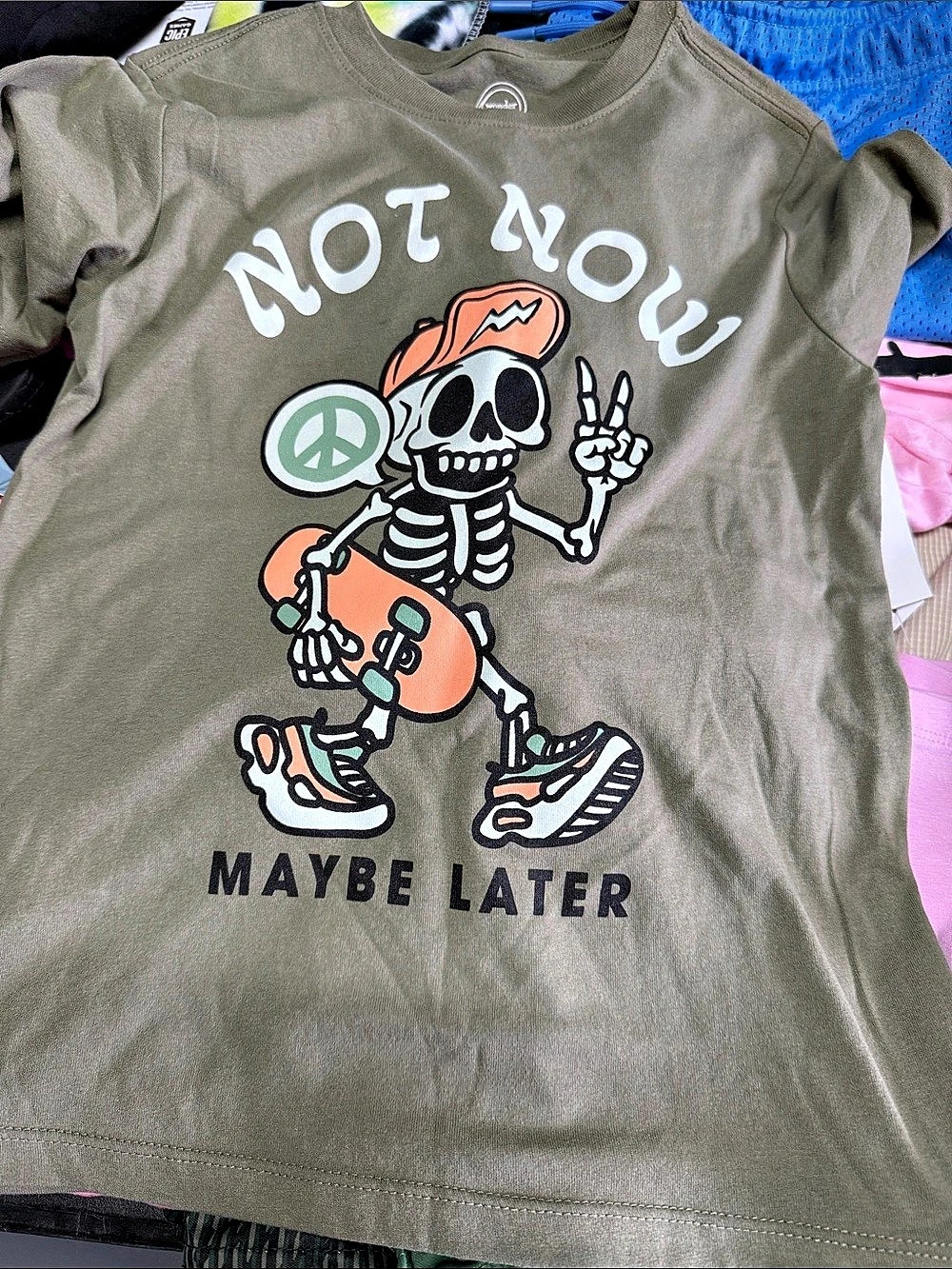 Wonder Nation Not Now Maybe Later Skeleton Skateboard Graphic Tee Medium